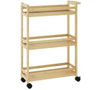Étagère de rangement de salle de bain - HOMCOM - en bambou à 3 niveaux - avec roulettes pour cuisine, salle de bain, salon - naturel
