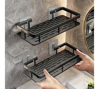 Étagère de rangement de salle de bain noire 1-étage/2-étages, porte-savon de douche sans perçage et unité de rangement, ensemble d'étagères de rangement murales grande capacité, porte-serviettes, acce