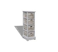 Etagère de rangement en bois 4 paniers en tissage Blanc