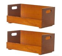 Étagère de rangement en bois de style japonais, porte-tasse à thé empilable, grande capacité avec poignée pour maison, café, bureau, plateau marron 33,5 x 16,8 x 14,3 cm (deux)