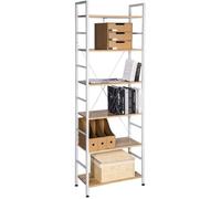 WOLTU Étagère à 6 Niveaux, Bibliothèque Étagère Rangement | en Bois d'ingénierie et Métal, pour Salon/Chambre/Bureau, 60x27,5x180cm, Chêne Clair +Blanc