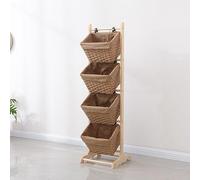 Étagère de rangement en jacinthe d'eau, support vertical avec paniers pour salle de bain, buanderie et salon, étagère rustique peu encombrante