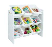 Étagère de Rangement Enfant avec 9 Bacs Amovibles - Organiseur Jouets et Livres en Bois Blanc - Meuble de Chambre