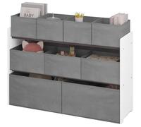Étagère de Rangement Enfant avec 9 Boîtes Amovibles, Étagère Blanche avec Coffres à Jouets Gris, 92x30x60-68cm LETSJF0013
