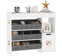 AIYAPLAY Meuble rangement enfant étagère de rangement pour jouets enfants avec 9 tiroirs en tissu et placard pour chambre d'enfant, salle de jeux, garderie, blanc