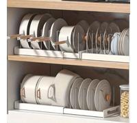 Étagère de rangement extensible de cuisine, support pour couvercles, support pour ustensiles, rack à casseroles, peut être placé sur le comptoir ou dans un tiroir, support de rangement multifonctionne