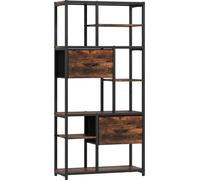 Étagère de rangement Fortuna Lai, 2 tiroirs en tissu, 9 compartiments ouverts, étagère indépendante avec structure en acier, marron + noir