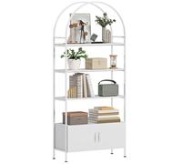 HOMCOM Étagère de Rangement, bibliothèque arquée à 4 Niveaux avec Placard Double Porte, Patins réglables, Structure en Acier, pour Bureau, Salon, Chambre, 80 x 30 x 187 cm, Blanc