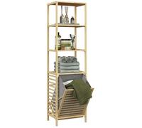 Etagère de rangement HOMCOM pour salle de bain en bambou avec 3 étagères et 1 panier à linge amovible 44L x 33l x 160H cm