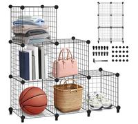 Étagère de rangement modulaire à 6 cubes en maille métallique, bibliothèque multifonctionnelle pour bureau, salon, cuisine, salle de bain, couleur noire