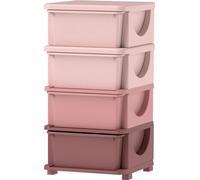 Étagère de rangement Moonbite avec 4 tiroirs et poignées, surface supérieure servant de siège, bords arrondis, capacité de 10 kg par étagère, idéale pour les garderies, en plastique, de couleur rose