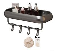 Étagère de rangement murale pour salle de bain sans perçage - Couleur crème - Étagère à plusieurs niveaux pour articles de toilette, serviettes, fournitures de nettoyage - Plastique (30 cm, gris)