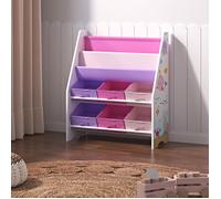 Étagère pour enfants 'Ponteceso' avec 2 étagères et 6 boîtes pliantes motif océan 74 x 62 x 26,5 cm