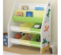 Étagère pour enfants 'Ponteceso' avec 2 étagères et 6 boîtes pliantes motif dinosaure 74 x 62 x 26,5 cm