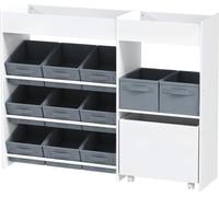 Étagère de rangement pour enfants Fortuna Lai, armoire à jouets pour enfants avec 11 boîtes en tissu, compartiments supérieurs, 3 autocollants, blanc