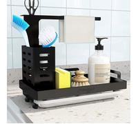 Étagère de rangement pour évier de cuisine, rangement pour éponges, liquide vaisselle, vaisselle, torchon microfibre 201 noir