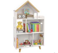 Étagère de rangement pour jouet enfant et livres forme de maison 3 niveaux 65 x 25 x 108,5 cm blanc et naturel