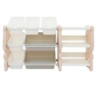 Étagère de rangement pour jouets pour enfants - Étagère avec 7 boîtes amovibles - Structure en métal - Organisateur pour jouets et livres - Polyvalente - Rose