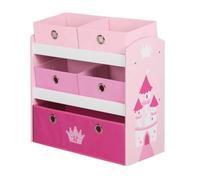 roba Étagère de Rangement Krone pour Chambre Fille - 5 Casiers Amovibles en Tissu pour Jouets - Motif Château / Rose