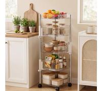 Étagère de Rangement Rotative, Panier à Fruits et Légumes 5 Niveaux | Structure plastique 5 niveaux, roulettes pivotantes à 360°, paniers transparents, base de 31,5 cm de large Transparent 5