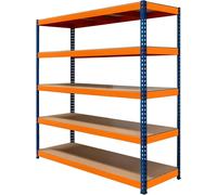 Étagère de rangement S-Rax à 5 tablettes | 180 x 180 x 60 cm en acier robuste | Capacité de 300 kg par tablette | Tablettes réglables et montage sans vis | Entrepôt, atelier, garage [avec patins en ca