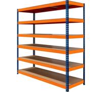Étagère de rangement S-Rax à 6 tablettes | 180 x 180 x 60 cm en acier robuste | Capacité de 300 kg par tablette | Tablettes réglables et montage sans vis | Entrepôt, atelier, garage [avec pieds en cao