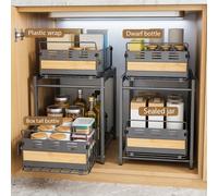 Étagère de rangement sous évier à 2 niveaux, organisateur de cuisine coulissant silencieux pour salle de bain, salon, armoire, comptoir 2 pcs