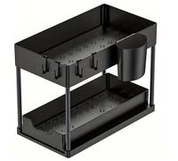 Étagère de rangement sous-évier - Double étagère 37,5x20,5x33,5 cm - Fond évidé - Forte charge - Noir