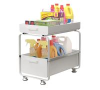 Étagère de rangement sous évier - TODECO - 2 niveaux - Coulissante sur rails - Blanc - Pour meuble sous-évier
