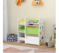 Étagère pour enfants 'Vimianzo' avec 5 compartiments et 3 boîtes pliantes motif dinosaure 60 x 65 x 30 cm