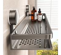 Étagère de salle de bain à ventouse sans perçage, support mural en aluminium pour toilettes, organisateur de salle de bain à suspendre au mur grey layer 30cm rod
