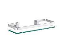 Étagère de salle de bain Étagère de salle de bain En Verre Trempé, 60 80cm Tablette Murales de Douche Sans Perçage Tablette Avant Rectangulaire À Miroir Mural À 1 Niveau, avec Rail Fixation Aluminium