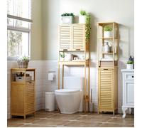 Étagère de salle de bain - Kleankin - bambou naturel - 2 portes et étagère ouverte - 60x23x173 cm