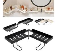 Étagère de salle de bain réglable au-dessus de l'évier, noir x 1 : 60 cm | Étagère d'angle pliable en acier pour meuble de coiffeuse - Rangement facile - Économie d'espace