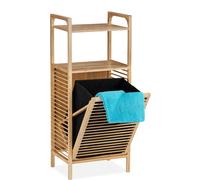 Étagère de salle de bain Relaxdays avec panier à linge, 2 étagères, L x P x H : 95 x 40 x 30 cm, panier à linge inclinable, bambou, tissu, naturel/noir