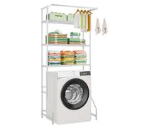 VEVOR Étagère de Rangement pour Lave-Linge et sèche-Linge à 3 Niveaux, étendoir à Linge avec Tringle et Crochets, étagères réglables, pour Gagner de la Place, pour Organisation de la buanderie, Blanc