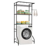 Étagère de Salle de Bain WC-VEVOR-Meuble Machine à Laver-3 Niveaux-avec Tringle et Crochets-pour Buanderie, Salle de Bain, Noir