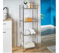 Etagères salle de bains MATIS, avec 4 tablettes en métal chromé