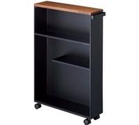 Yamazaki Tower Chariot de Rangement et Semi-fermée, en Acier - avec roulettes et poignée, Plateau en Bois, 3 Niveaux, Rangement Discret, Salle de Bain - 47,5 x 13 x 68 cm, Design Japonais, Noir