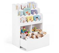 Étagère d'enfant COSTWAY, 5 niveaux, bibliothèque en bois avec tiroirs sur roulettes et 2 étagères ouvertes, meuble de rangement pour jouets, dimensions : 60 x 30 x 91 cm
