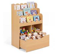 Étagère d'enfant COSTWAY, 5 niveaux, bibliothèque en bois avec tiroirs sur roulettes et 2 étagères ouvertes, meuble de rangement pour jouets, dimensions : 60 x 30 x 91 cm
