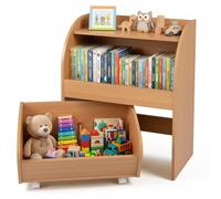 Étagère d'enfant COSTWAY à 3 niveaux avec tiroir sur roulettes, bibliothèque pour enfants en bois, étagère à jouets avec 2 compartiments ouverts, étagère de rangement, couleur naturelle
