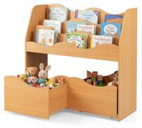 Étagère d'enfant COSTWAY avec 2 boîtes sur roulettes, bibliothèque pour enfants avec 3 niveaux, étagère de rangement pour jouets Montessori en bois, étagère de rangement, couleur naturelle