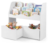 Étagère d'enfant COSTWAY avec 2 boîtes sur roulettes, bibliothèque pour enfants avec 3 niveaux, étagère de rangement pour jouets Montessori en bois, blanche