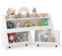 Étagère d'enfant COSTWAY avec 2 tiroirs sur roulettes, bibliothèque en bois pour enfants avec étagères ouvertes, étagère de rangement pour jouets de type Montessori, dimensions : 102 x 30 x 60 cm