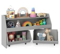 Étagère d'enfant COSTWAY avec 2 tiroirs sur roulettes, bibliothèque en bois pour enfants avec étagères ouvertes, étagère de rangement pour jouets de type Montessori, dimensions : 102 x 30 x 60 cm