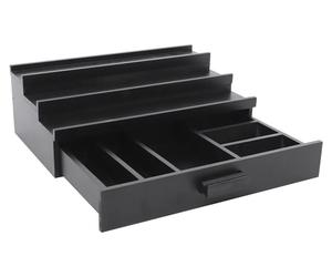 Étagère d'exposition pour parfums - Organisateur en bois à 3 niveaux - Design en forme d'échelle avec bordure - Tiroir avec compartiments - Rangement pour table, idéal pour les cosmétiques, les bijoux