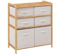 Etagère double avec 6 tiroirs en polyester/coton et bambou coloris lin/naturel - Longueur 66 x Hauteur 33 x Profondeur 78.5 cm -PEGANE- Naturel G