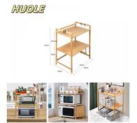 Etagère double pour four à micro-ondes, planche à découper, support de rangement pour four à épices, 52*37*65cm, couleur bois.