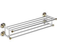 Etagère double trapèze avec porte-serviettes RETRO chromé doré 66,5x16,5x22,5 cm